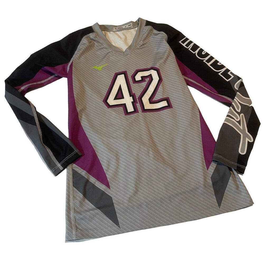 Mizuno Long Sleeve Sports Jersey 42 Inside Out Ls Gray/Purple